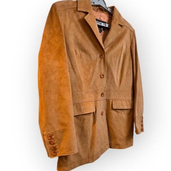 Terry Lewis Genuine Leather Blazer Jacket Women’s Medium Tan Brown - Picture 3 of 8